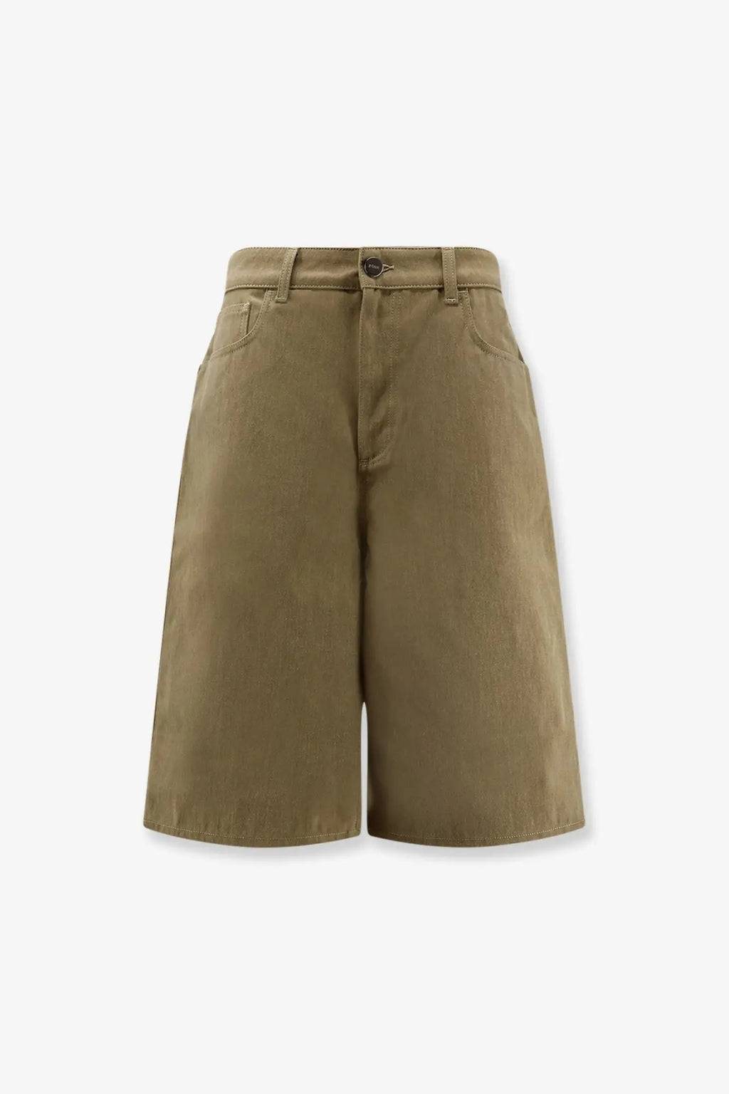 Khaki green rohe women’s cotton bermuda shorts with high waist button closure and front pockets made of durable fabric
