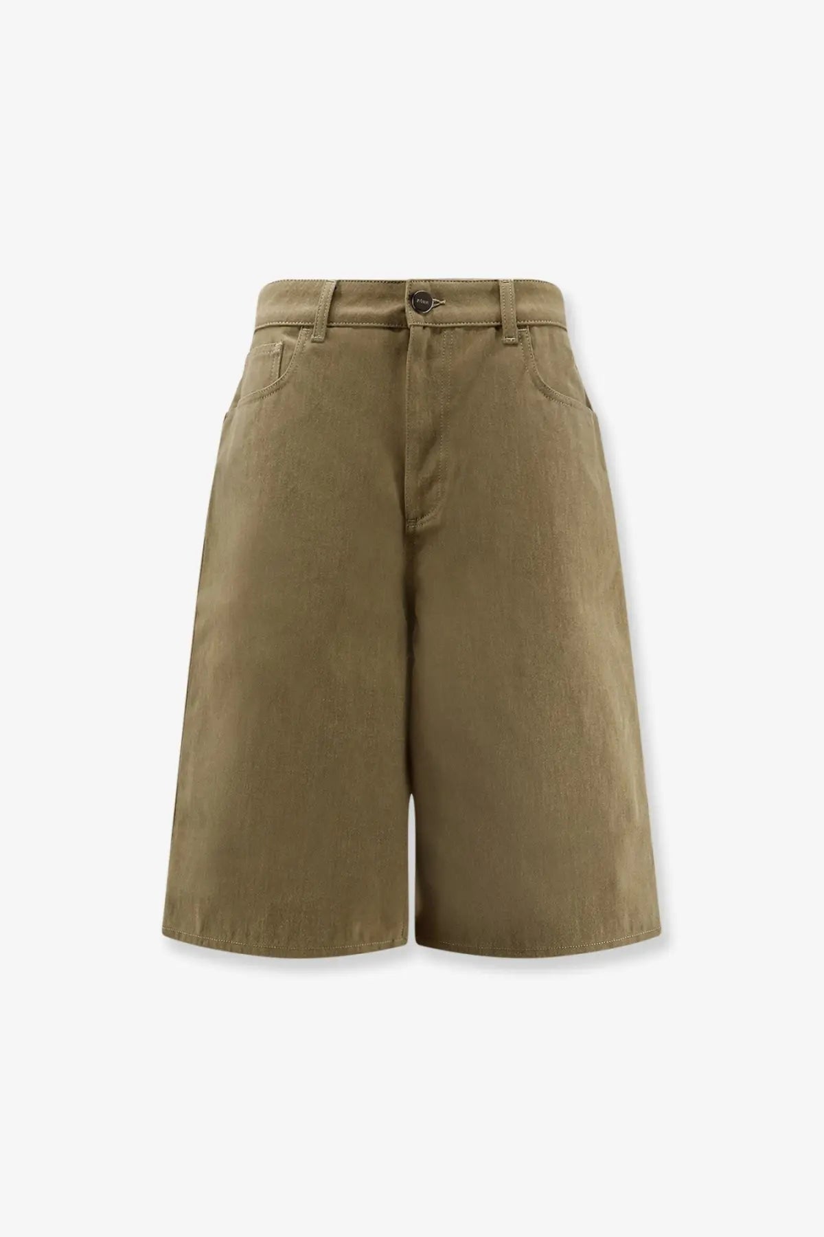 Khaki green rohe women’s cotton bermuda shorts with high waist button closure and front pockets made of durable fabric