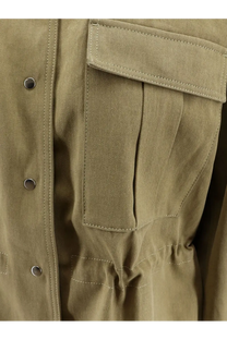 Rohe women’s olive green cotton jacket with silver-toned buttons and flap-over chest pocket in canvas fabric