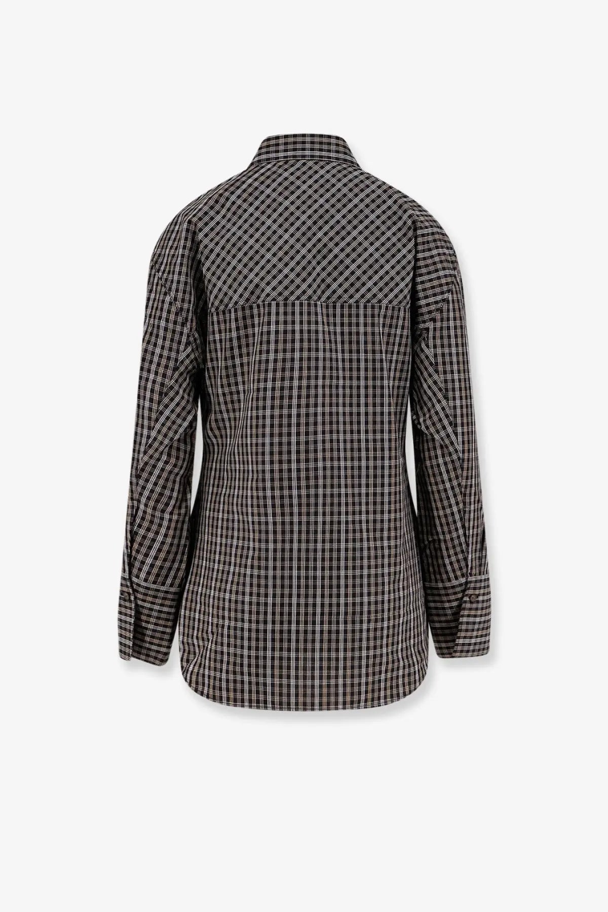 Rohe women’s cotton shirt black featuring a black and white plaid long-sleeved design with collar