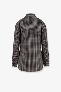 Rohe women’s cotton shirt black featuring a black and white plaid long-sleeved design with collar