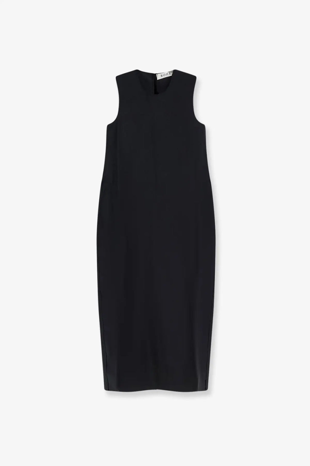 Rohe women’s hourglass black sleeveless midi dress in linen and silk blend with minimalist design and subtle side slits