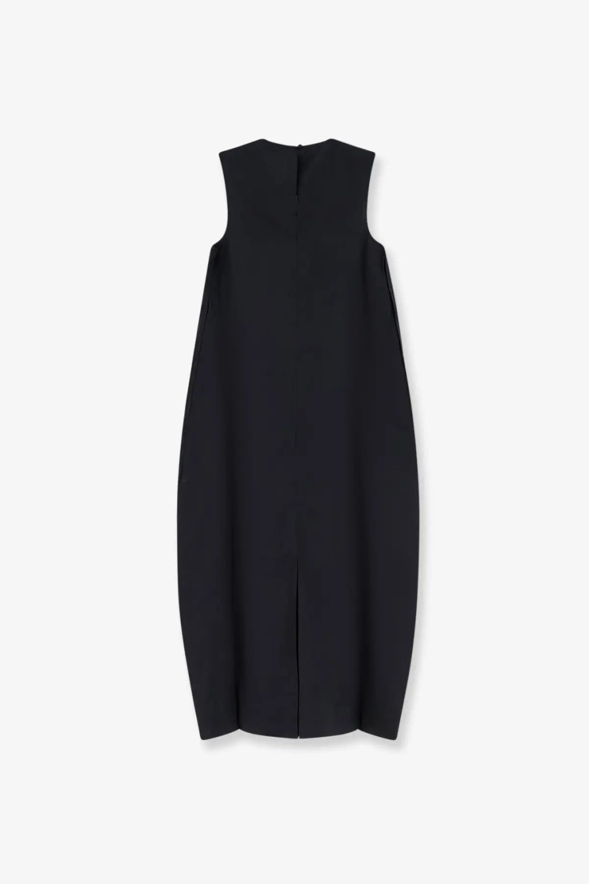 Rohe women’s hourglass black sleeveless midi dress in linen and silk blend with straight cut and center front slit