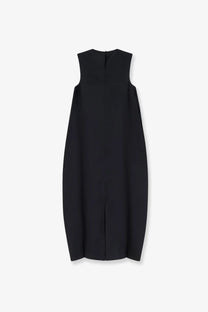 Rohe women’s hourglass black sleeveless midi dress in linen and silk blend with straight cut and center front slit