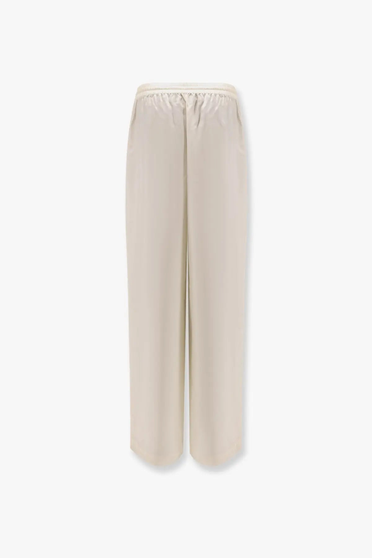 Rohe women’s jogger silk trousers white with cream-colored wide-leg flowing fabric and elastic waistband front view