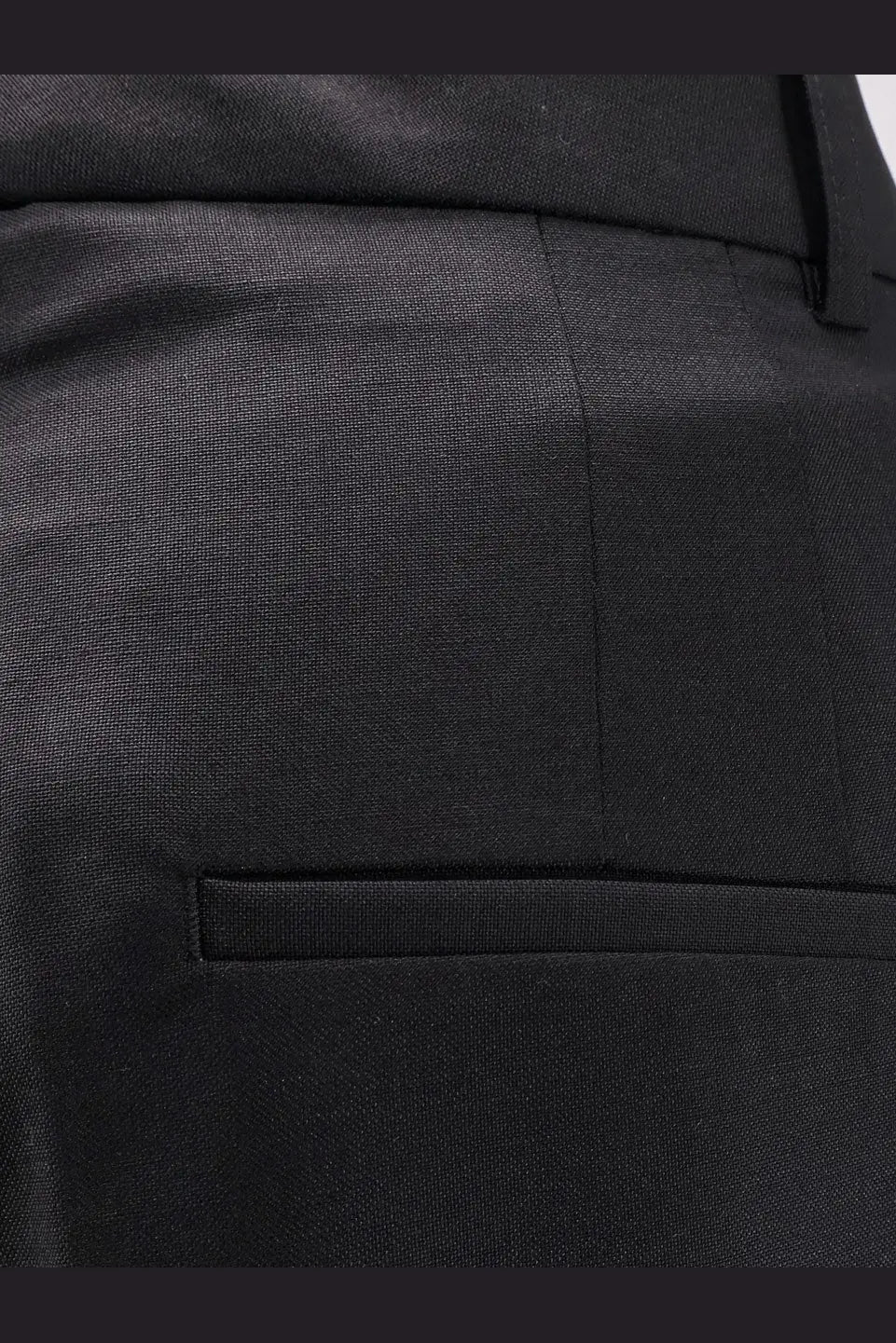 Rohe women’s midwaist black wool blend trousers featuring black textured fabric and tailored pocket design