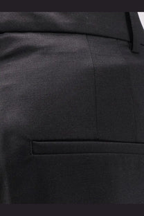 Rohe women’s midwaist black wool blend trousers featuring black textured fabric and tailored pocket design
