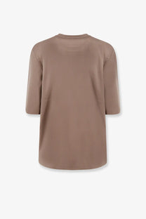 Rohe women’s beige oversized t-shirt with relaxed fit three-quarter sleeves made of modal and silk blend