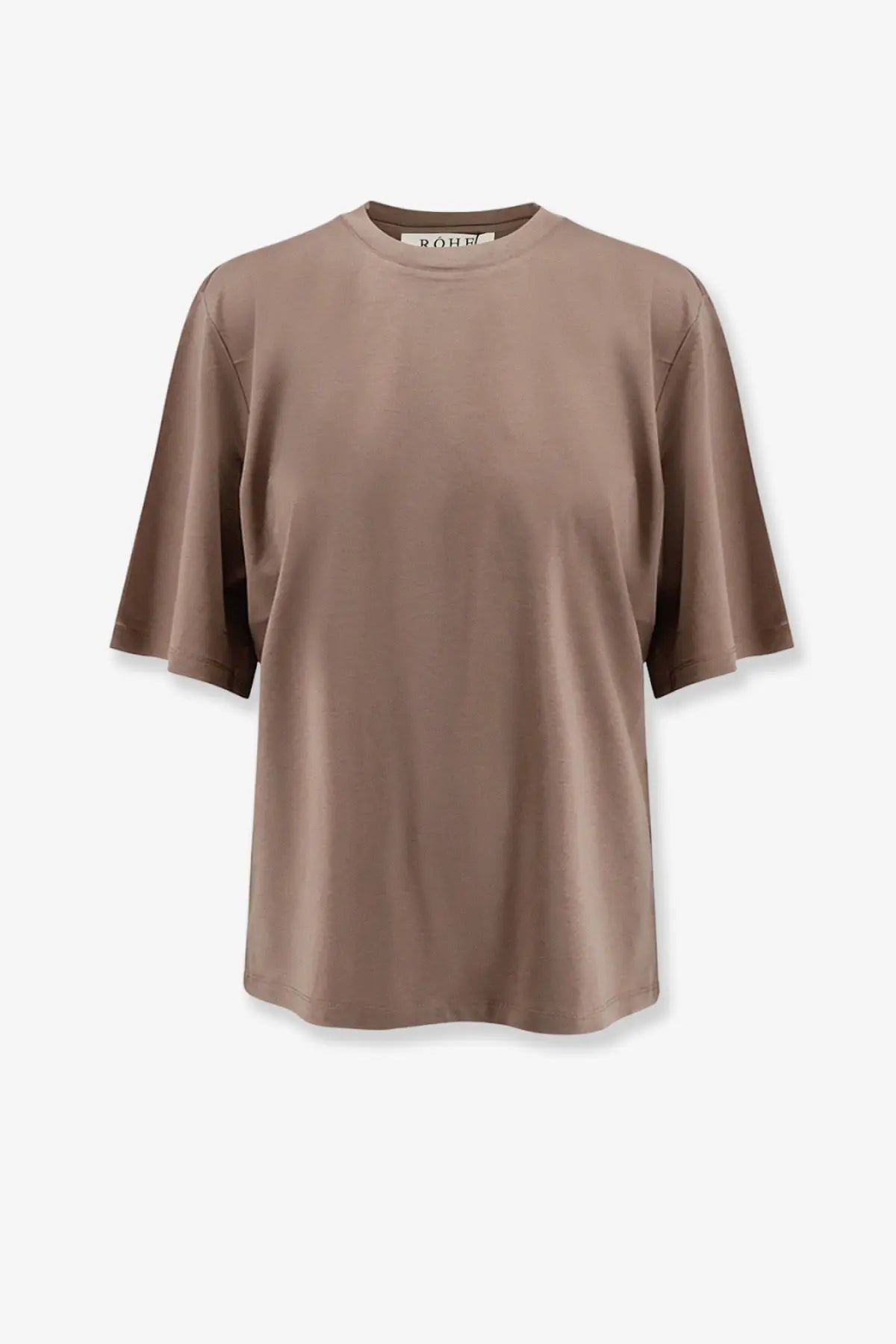 Rohe women’s modal and silk blend taupe oversized t-shirt with relaxed fit and short sleeves