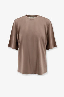 Rohe women’s modal and silk blend taupe oversized t-shirt with relaxed fit and short sleeves