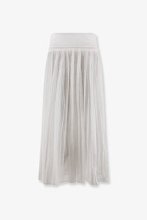 Rohe womens pleated cotton skirt white flowing white pleated midi skirt with lightweight fabric and elastic waistband