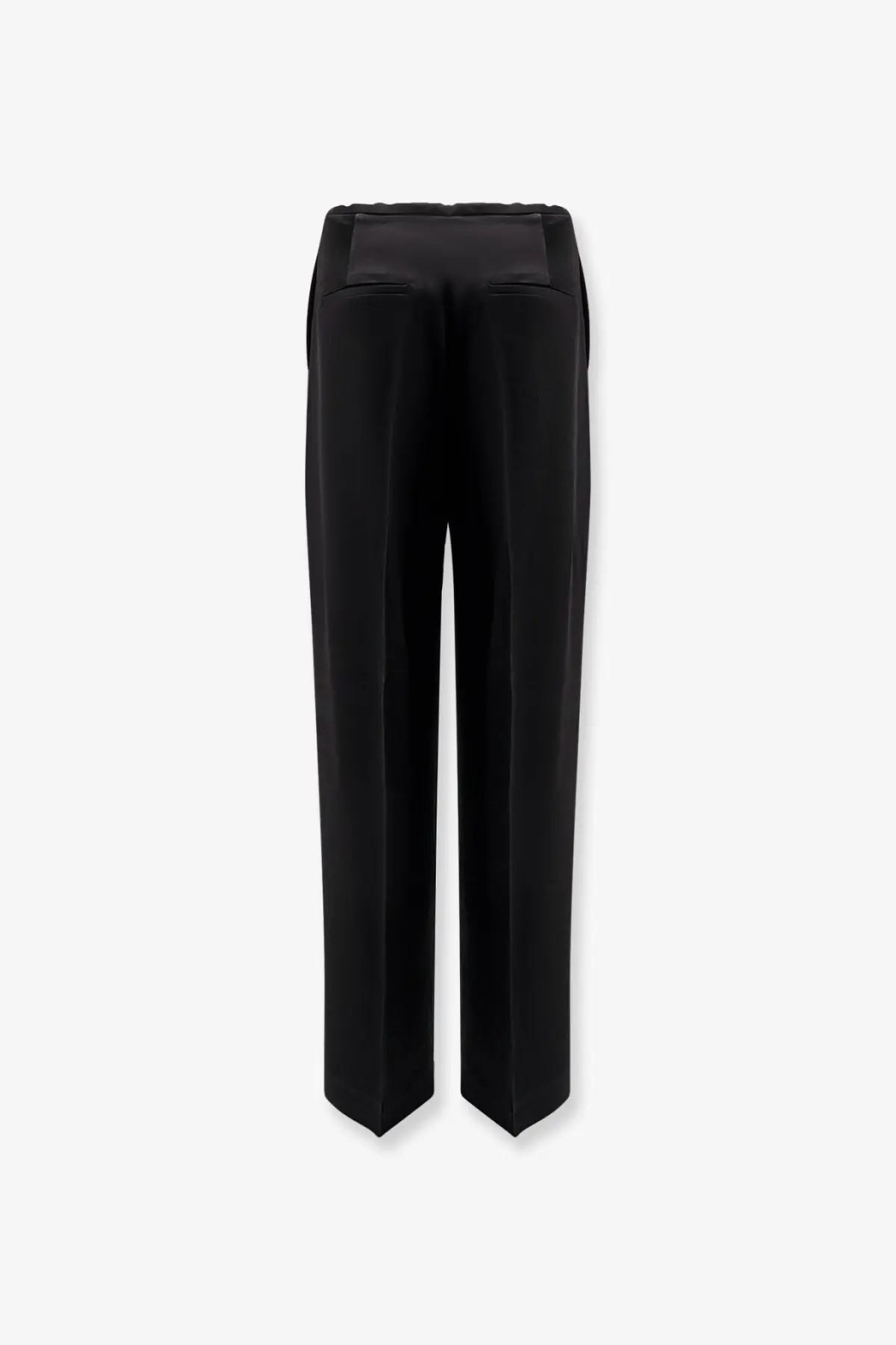 Rohe women’s relaxed satin trousers in black with a high waist and straight-leg cut made from satin fabric