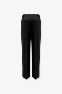 Rohe women’s relaxed satin trousers in black with a high waist and straight-leg cut made from satin fabric