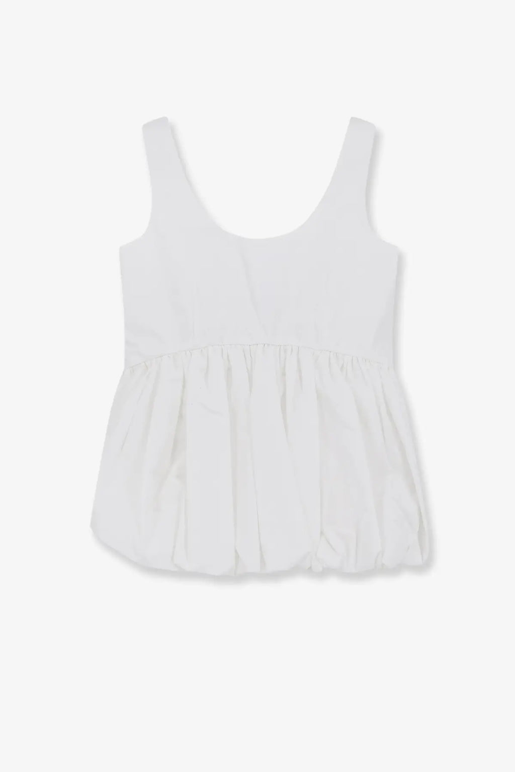 Rohe women’s white sleeveless cotton tank top with gathered ruffled hem and soft fabric peplum style