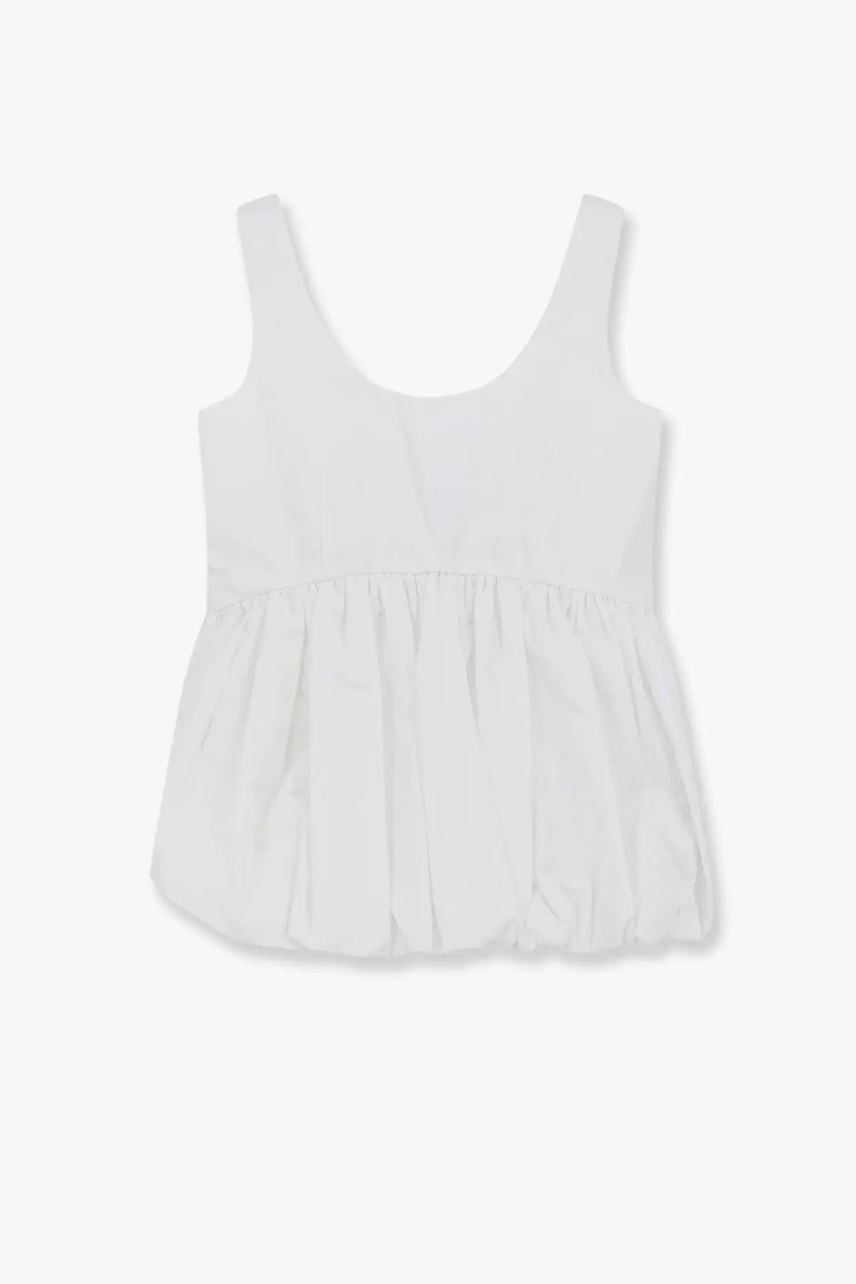 Rohe women’s white sleeveless cotton tank top with gathered ruffled hem and soft fabric peplum style
