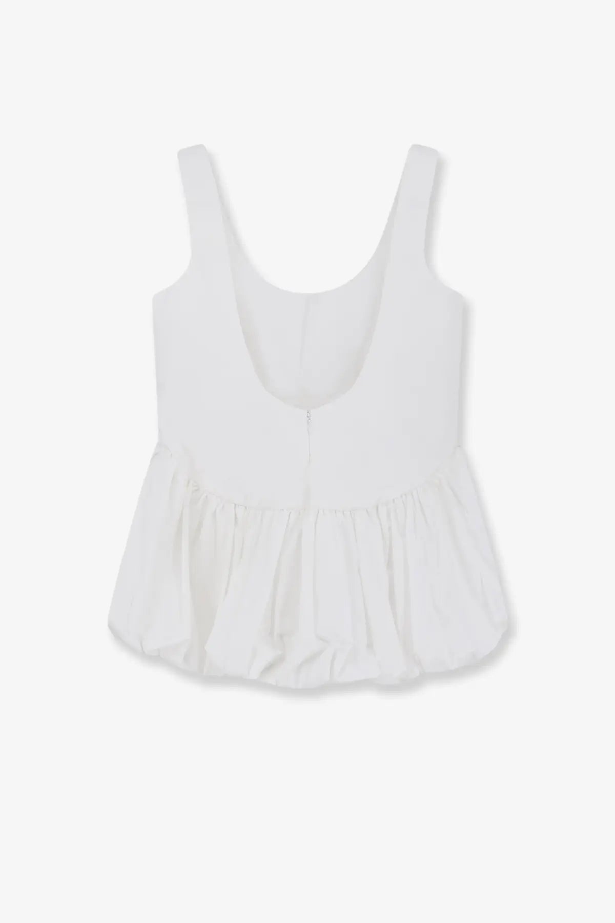 White sleeveless cotton tank top with ruffled hem and thin straps from rohe womens voluminous peplum collection