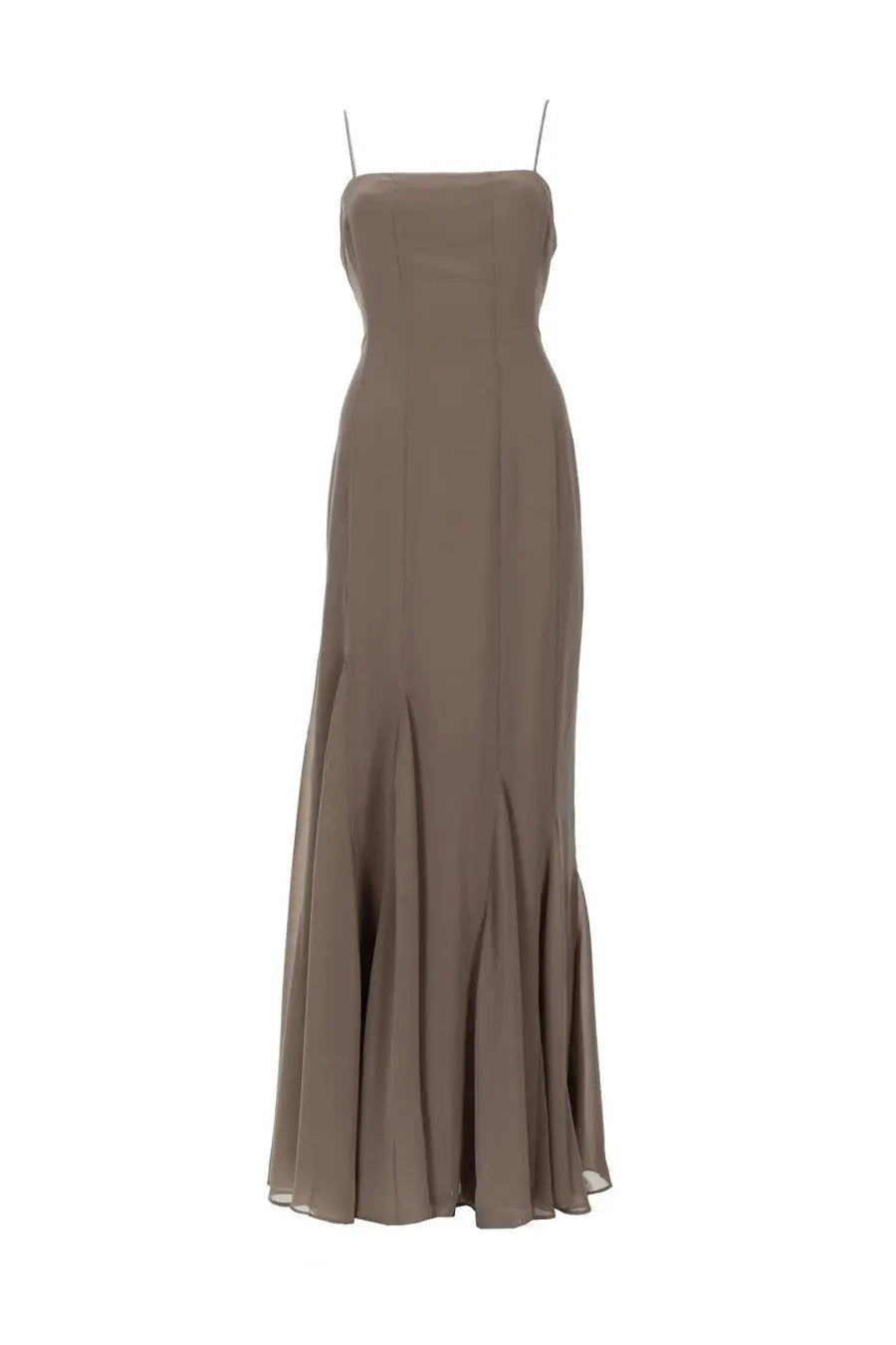 Rotate Birger Christensen women’s abito lungo in chiffon beige taupe maxi dress with spaghetti straps and mermaid silhouette