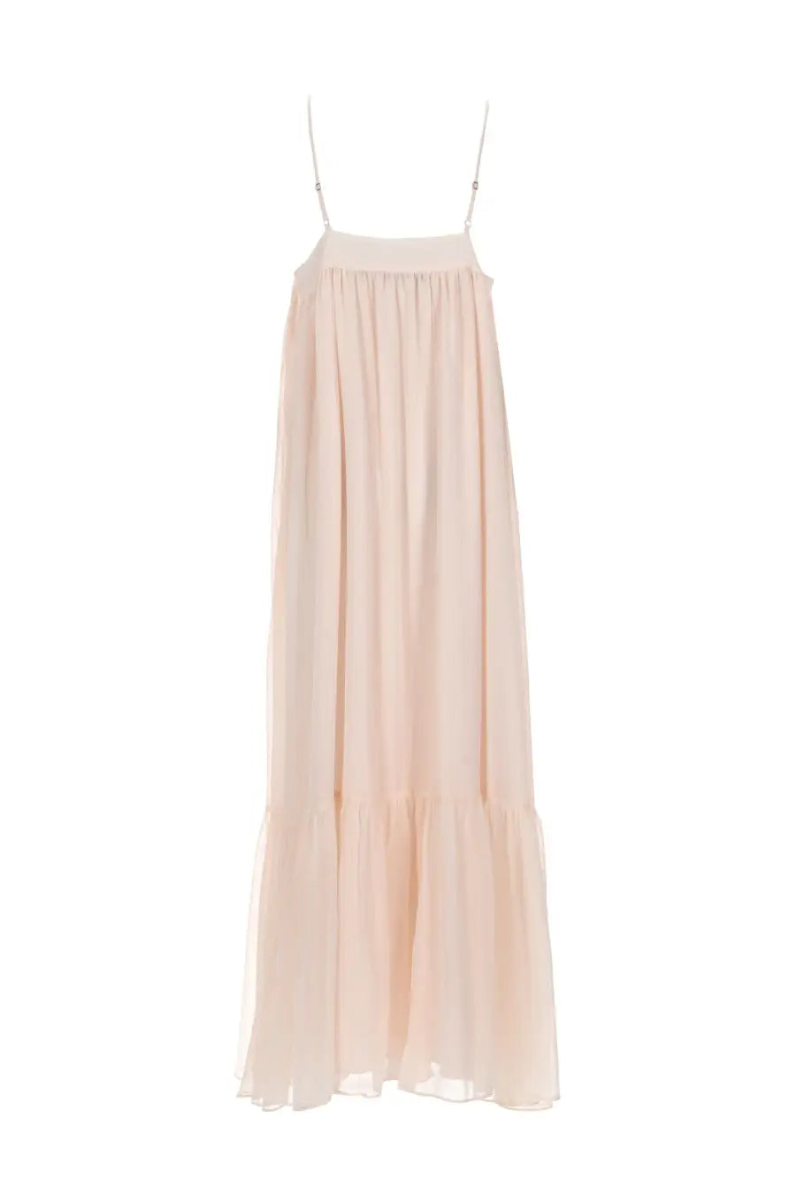 Rotate Birger Christensen women’s abito midi chiffon pink flowing pale pink maxi dress with spaghetti straps and tiered hemline