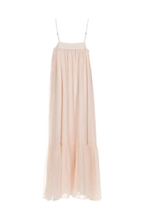 Rotate Birger Christensen women’s abito midi chiffon pink flowing pale pink maxi dress with spaghetti straps and tiered hemline