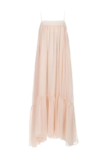 Rotate Birger Christensen women’s abito midi chiffon pink flowing maxi dress with thin straps and tiered hemline