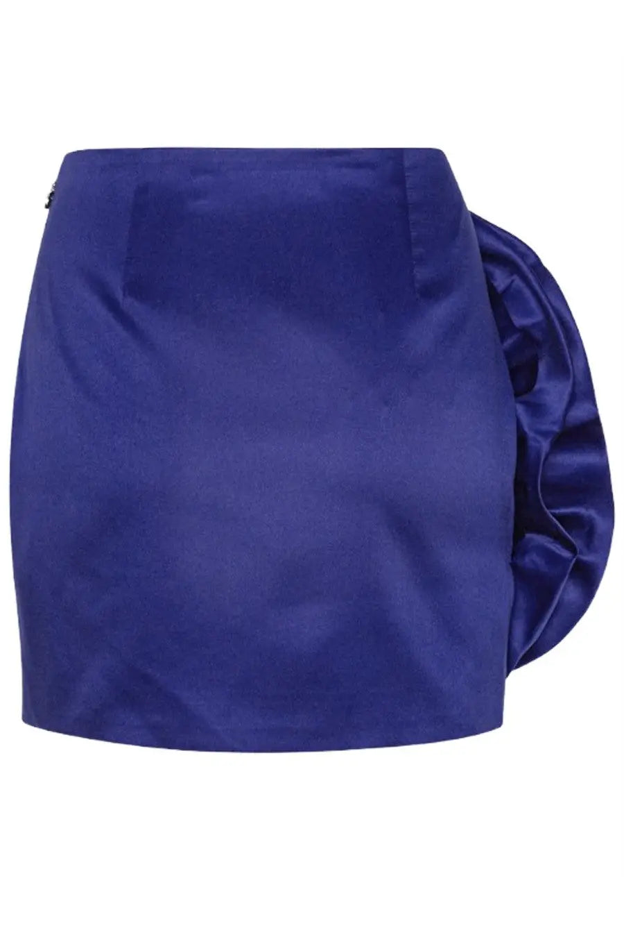 Rotate Birger Christensen women’s vibrant royal blue satin mini skirt with ruffled side detail