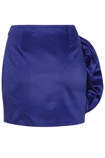 Rotate Birger Christensen women’s vibrant royal blue satin mini skirt with ruffled side detail