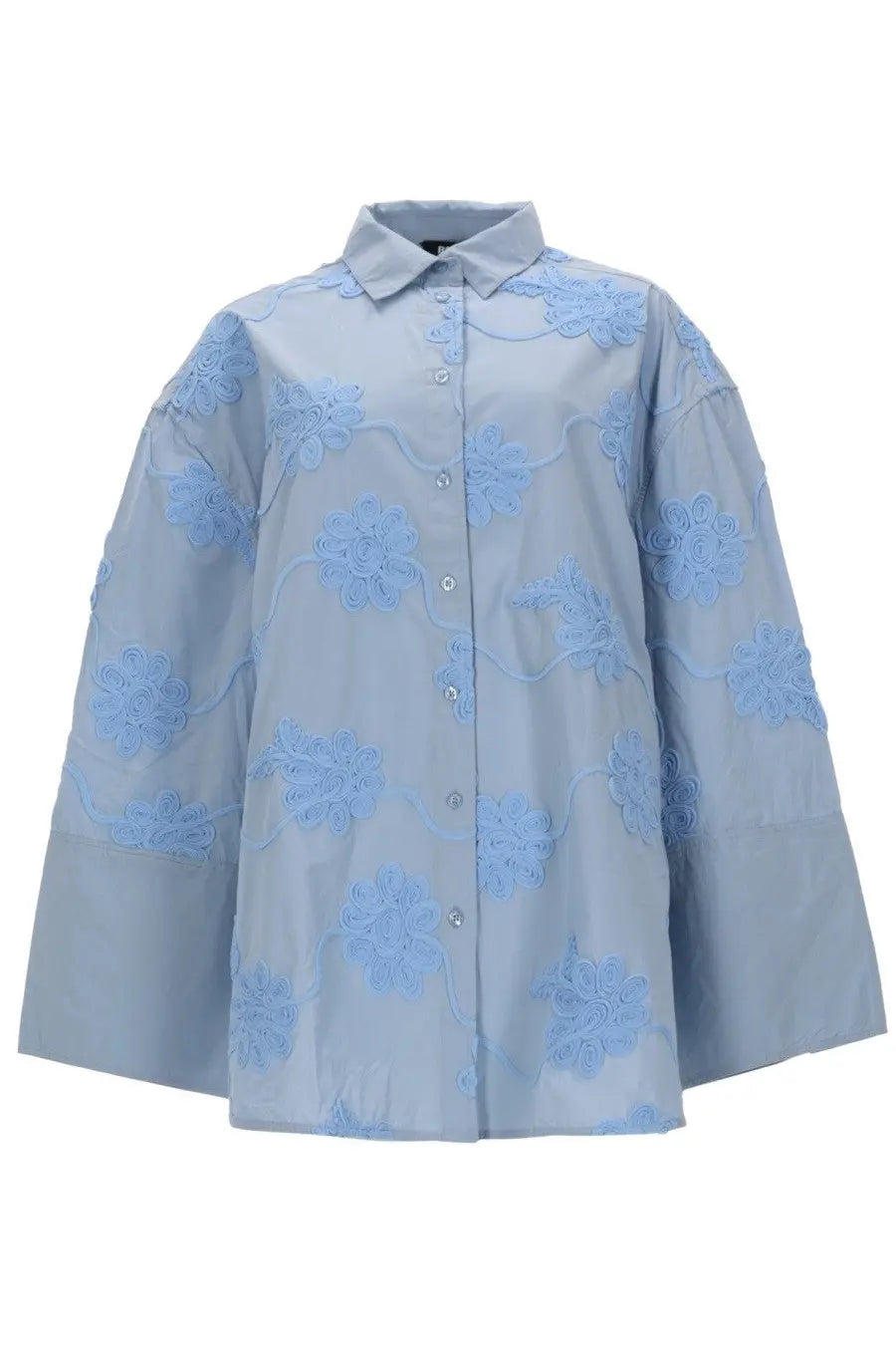 Rotate birger christensen women’s light blue blouse with delicate floral embroidery and classic collar front view