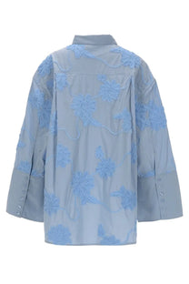 Light blue rotate birger christensen women’s blouse with delicate floral embroidery on the back and sleeves