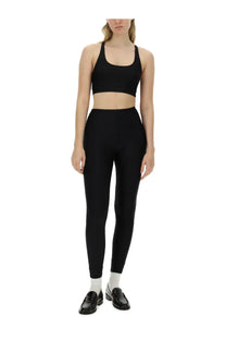 Black high-waisted leggings with smooth form-fitting stretch fabric for rotate birger christensen women’s crop top black