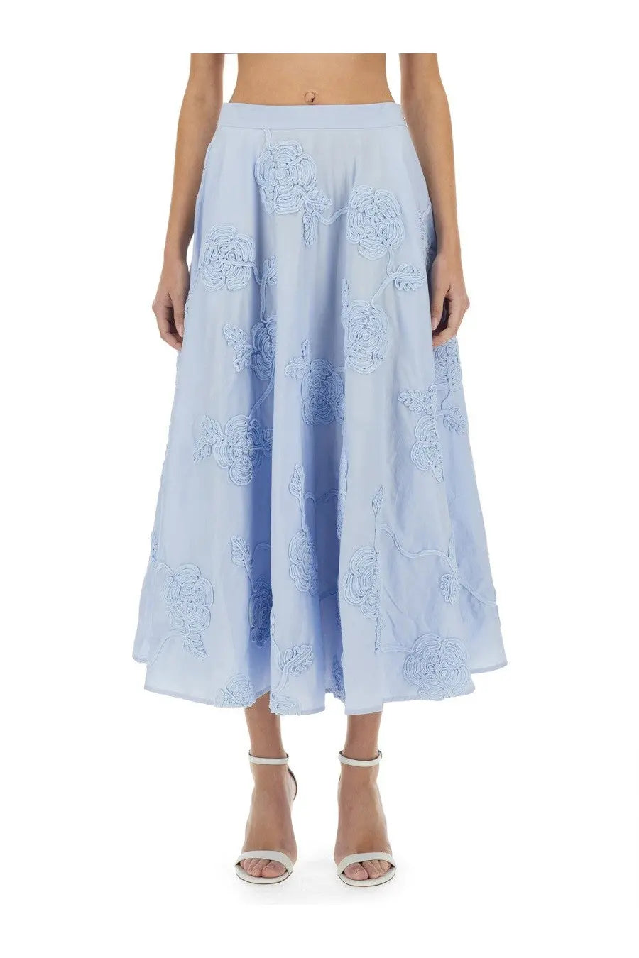 Rotate Birger Christensen women’s blue midi skirt with delicate floral embroidery in light flowing fabric