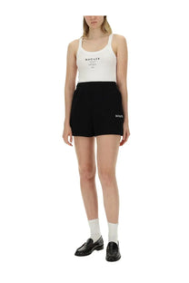 Rotate Birger Christensen women’s high waisted black shorts with soft stretchy fabric and subtle left leg embroidery
