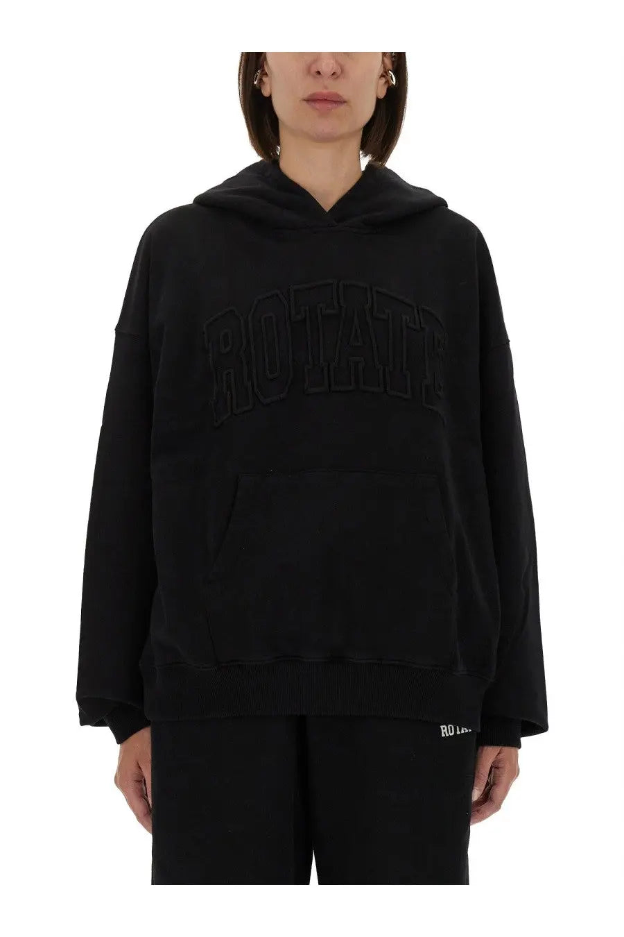 Black oversized cotton hoodie from Rotate Birger Christensen featuring rotate lettering across the chest