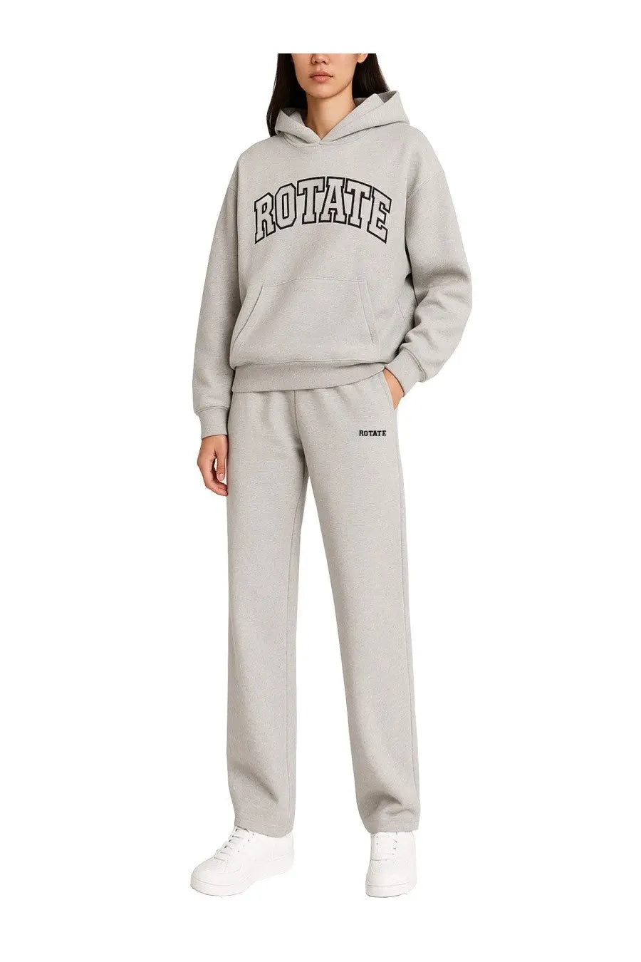 Rotate birger christensen women’s grey jogger pants with matching gray rotate branded hoodie featuring bold arched lettering