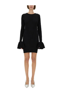 Black ribbed knit mini dress with flared bell sleeves by rotate birger christensen for women