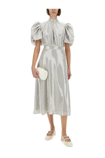 Rotate Birger Christensen women’s silver sequined midi dress with puffed sleeves and high neckline in grey