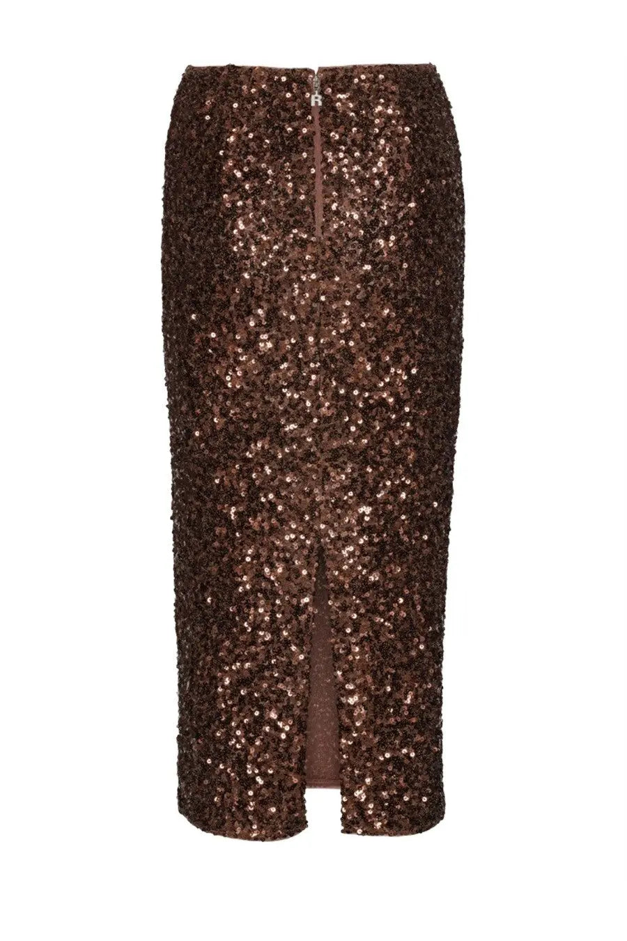 Rotate Birger Christensen women’s brown midi skirt in shimmering sequins with a central front slit