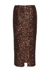 Rotate Birger Christensen women’s brown midi skirt in shimmering sequins with a central front slit