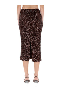 Rotate Birger Christensen women’s brown midi skirt with shimmering sequins and a central front slit