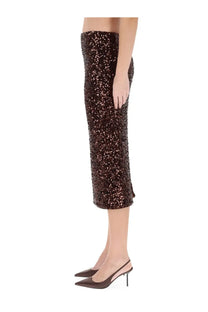 Rotate birger christensen women’s brown midi skirt with shimmering sequins fitted silhouette and side slit