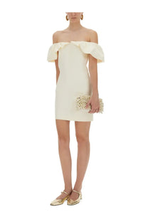 Rotate birger christensen women’s white off-the-shoulder satin mini dress with ruffled sleeves