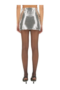 Rotate Birger Christensen women’s mini skirt in silver with shimmering sequins and a high-waisted flared silhouette