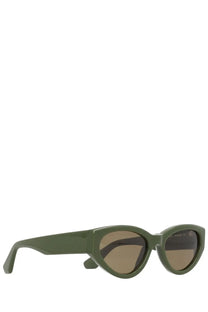 Rotate Birger Christensen women’s olive green acetate cat-eye sunglasses with brown gradient lenses for sun protection