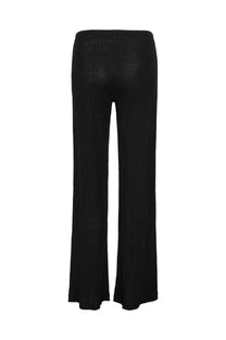 Rotate Birger Christensen women’s black wide-leg pointelle leggings with ribbed texture and scalloped hem