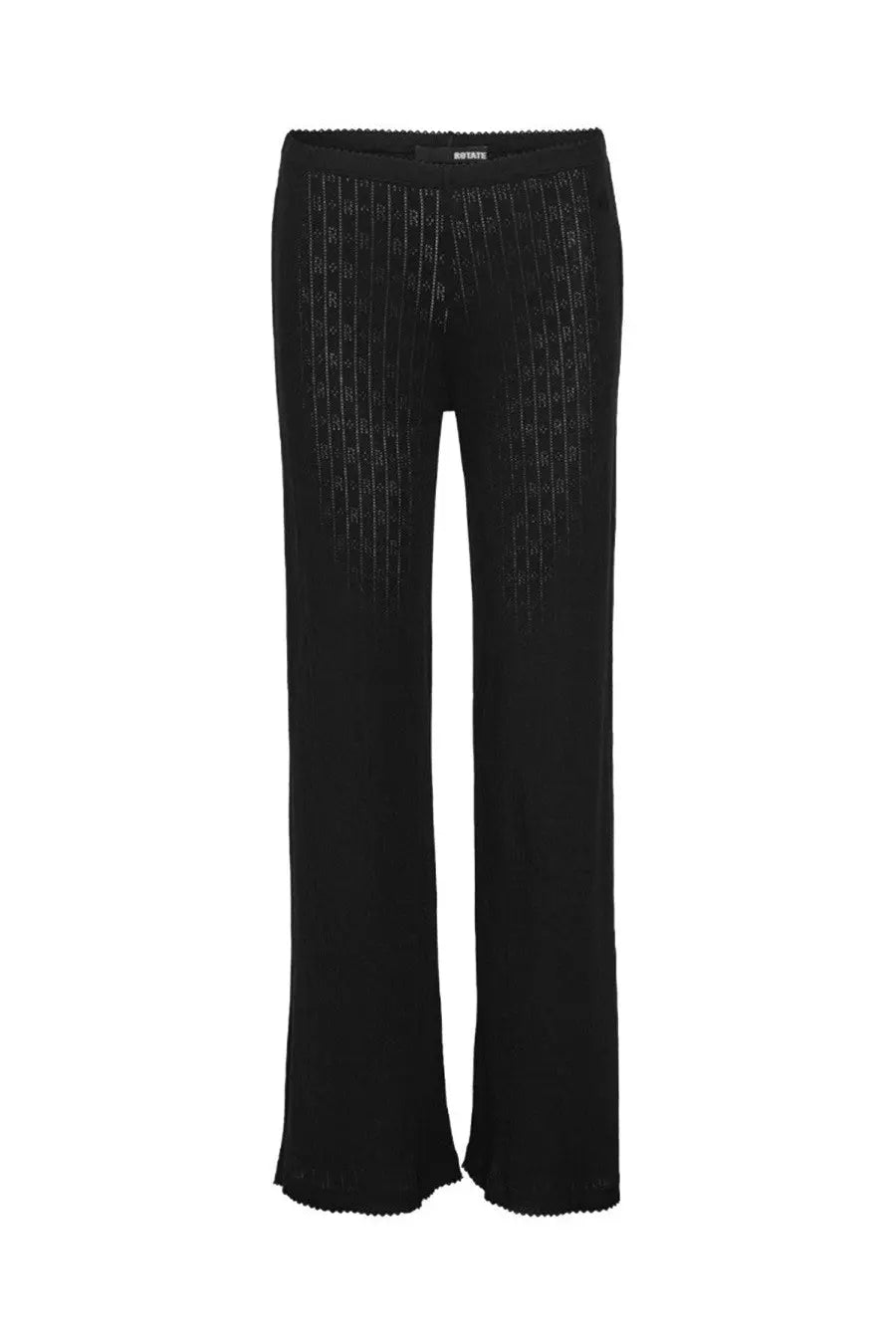 Rotate Birger Christensen women’s black wide-leg trousers with subtle shimmering vertical pattern on the front