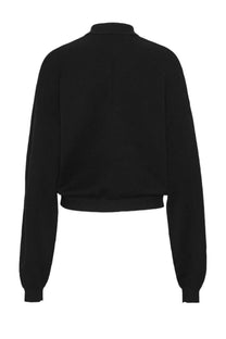 Rotate Birger Christensen women’s black cropped polo sweater with ribbed cuffs and collar