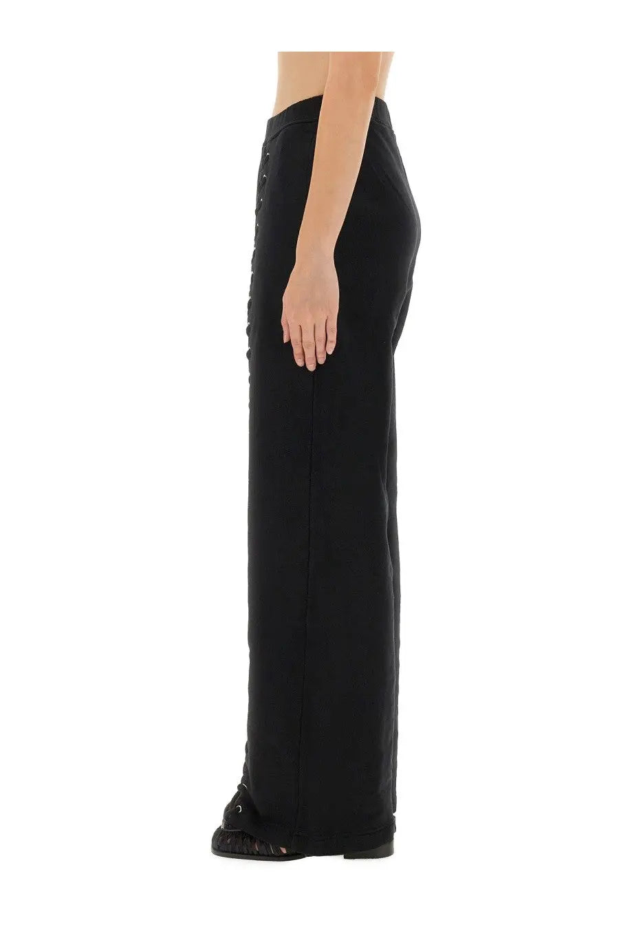 Rotate birger christensen women’s black high-waisted wide-leg sports pants with sleek straight cut and side seam detailing