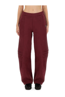 Rotate birger christensen women’s sports pants terry back red maroon wide-leg trousers with relaxed fit and side pleats