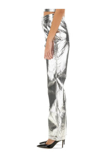 Silver metallic snake-scale pattern high-waisted straight leg pants by rotate birger christensen for women