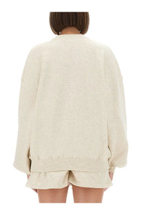 Rotate birger christensen women’s grey sweatshirt with cream-colored oversized knit sweater design and ribbed cuffs