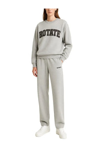 Rotate Birger Christensen women’s gray sweatshirt with black arched lettering and matching logo on left leg